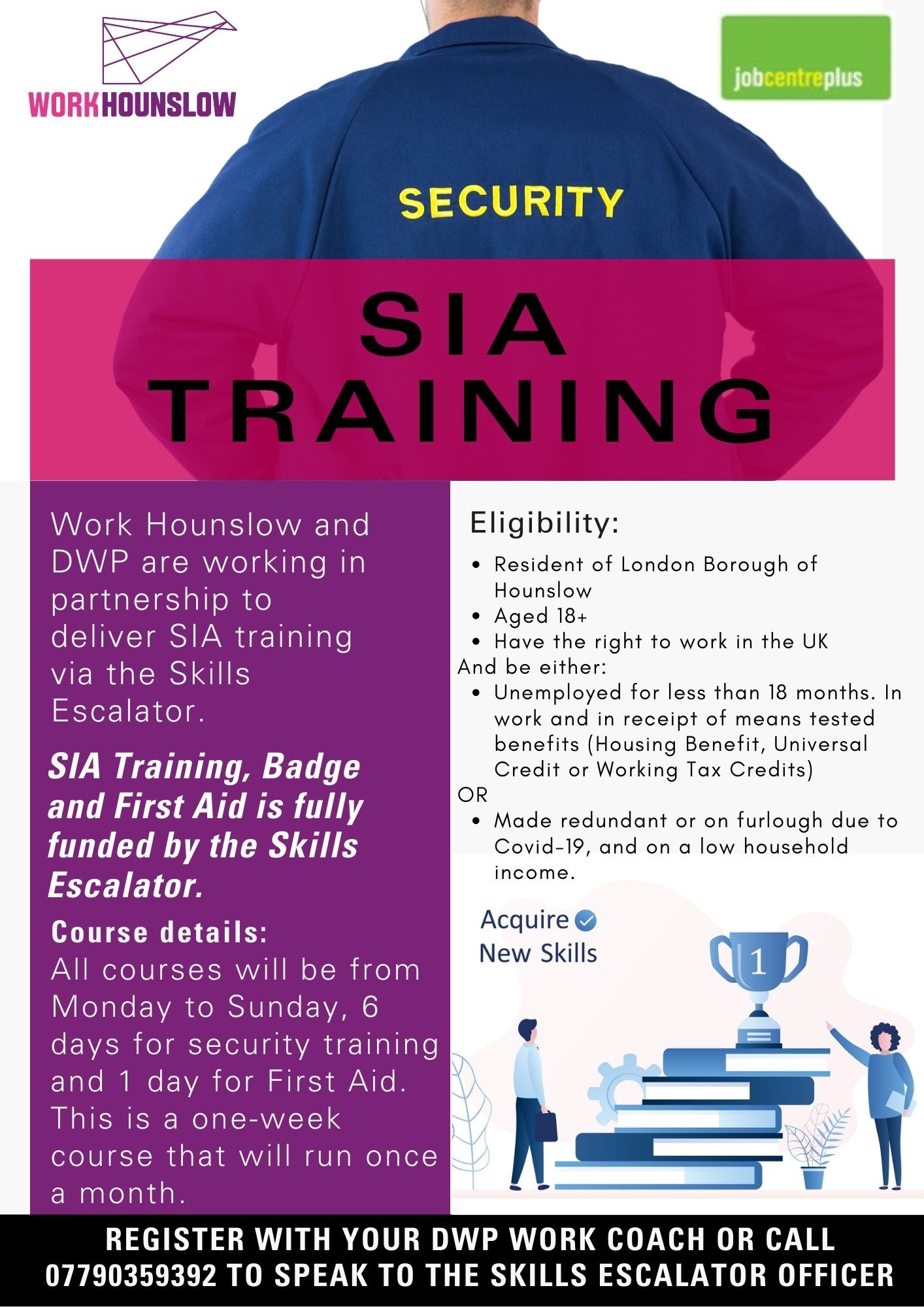 Skills Escalator & DWP presents SIA training